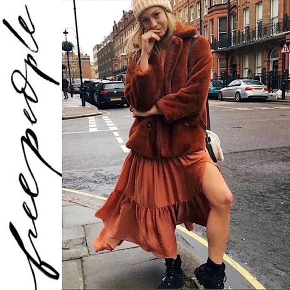 Free People Kate Faux Fur Coat in Terracotta Oversized Chunky Teddy Jacket S - Picture 2 of 16